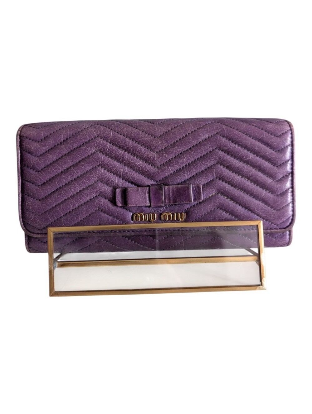 Miu Miu Purple Quilted Chevron Leather Wallet EUC!